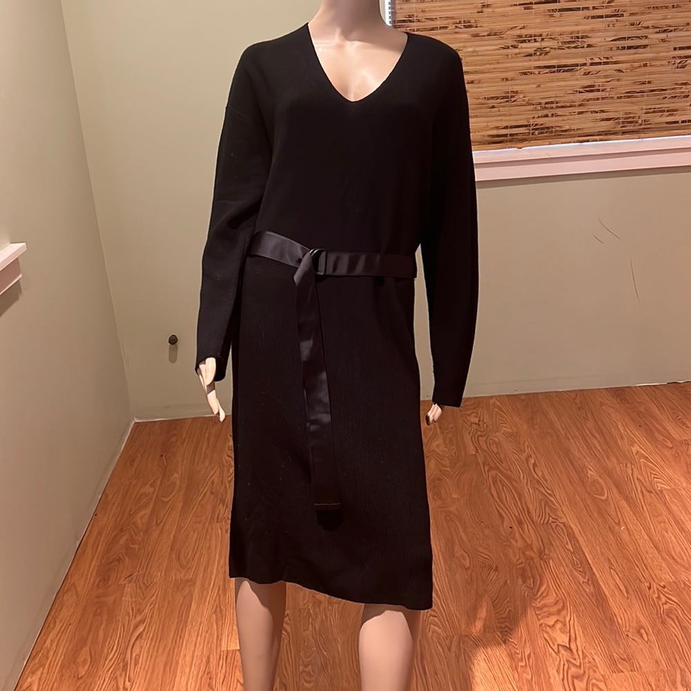 Rudsak Black Wool Knit Sweater Dress With Ribbon Cinch Belt Size L